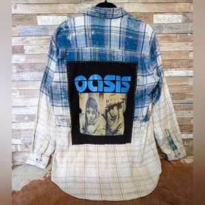 Oasis Upcycled Handcrafted Dip Dye Bleach Flannel Shirt